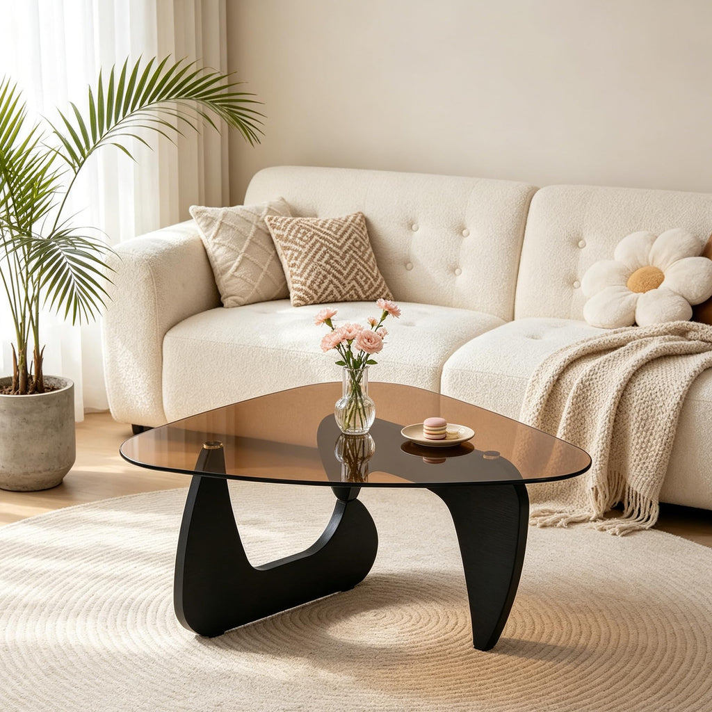 Brown Glass Coffee Table with Wood Base Z645908