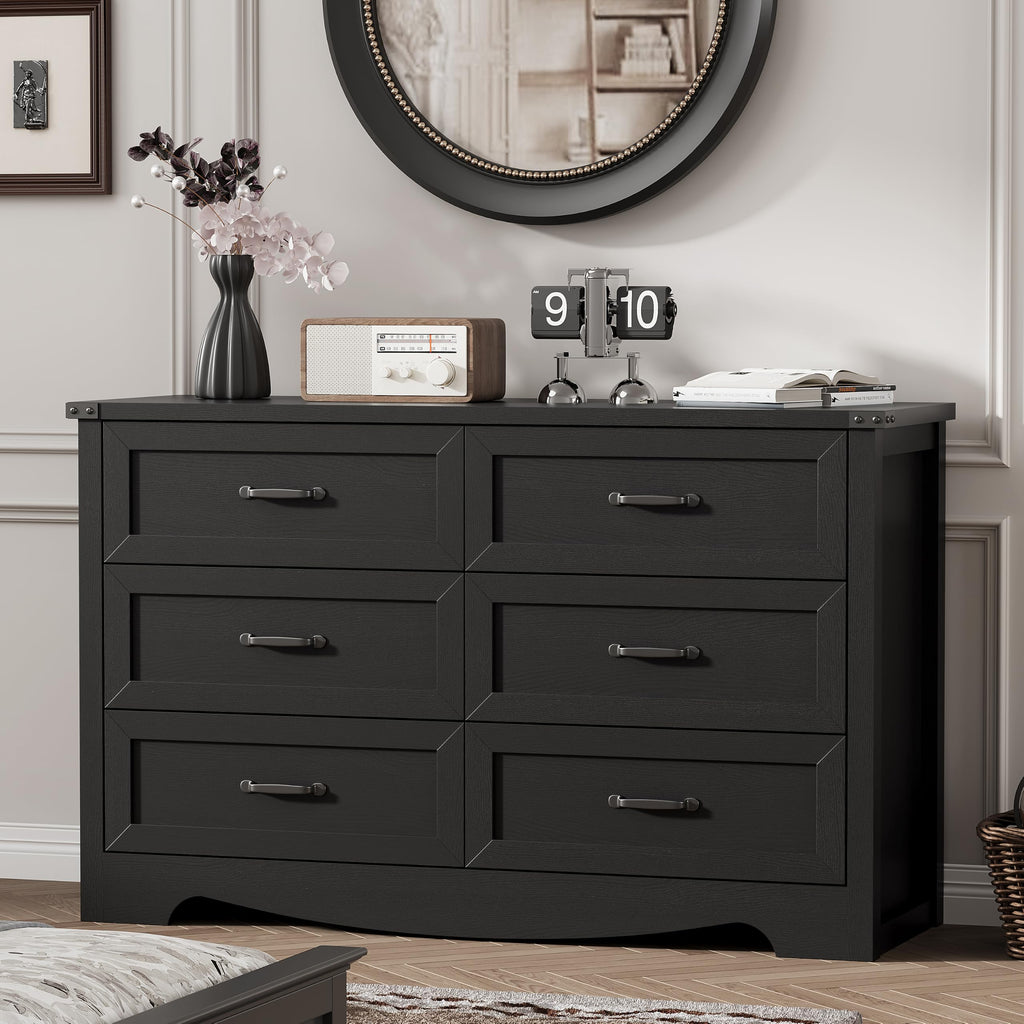 Black 6 Drawer Wood Dresser L7856