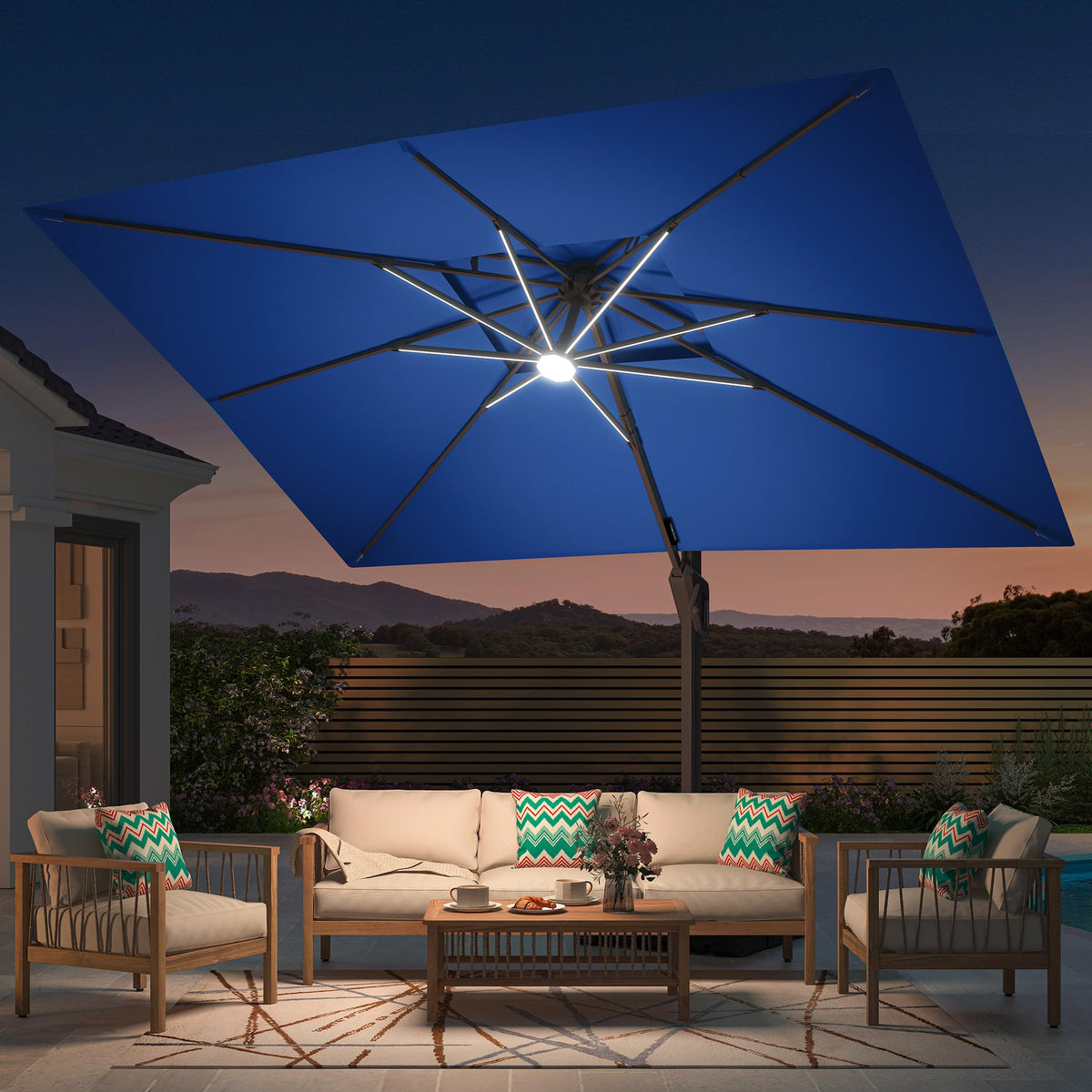 10' X 13' Patio Cantilever Umbrella with Base and LED Lights G963425