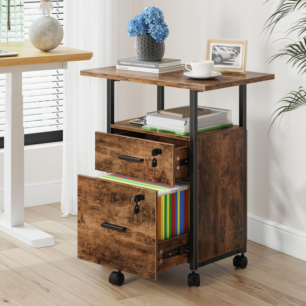 2 Wood Drawer Lockable File Cabinet with Extended Desktop B457872