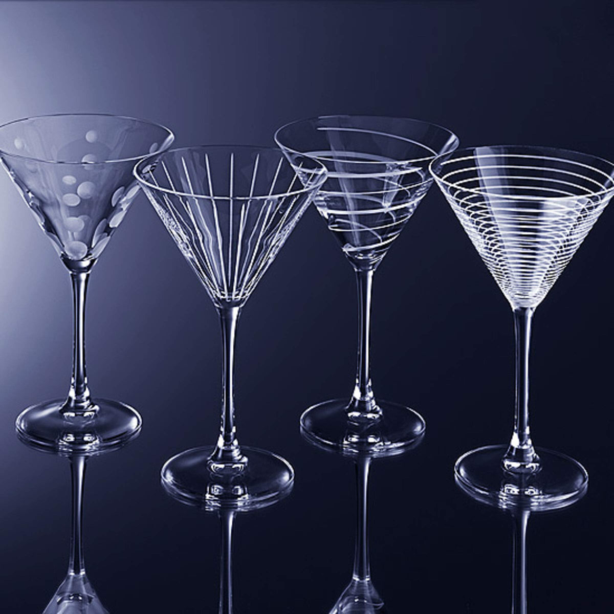 10-Ounce Etched Clear Glass Martini Glasses Set of 4 Q960