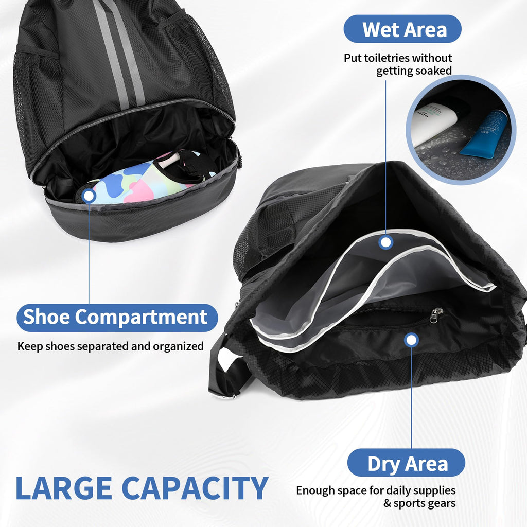 Drawstring Backpack Gym Bag with Shoes Compartment Q983361