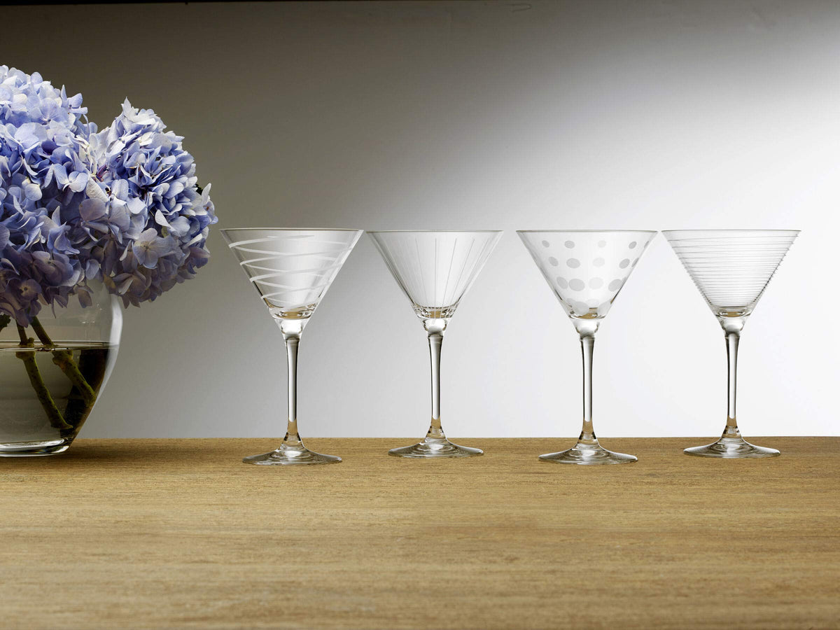 10-Ounce Etched Clear Glass Martini Glasses Set of 4 Q960