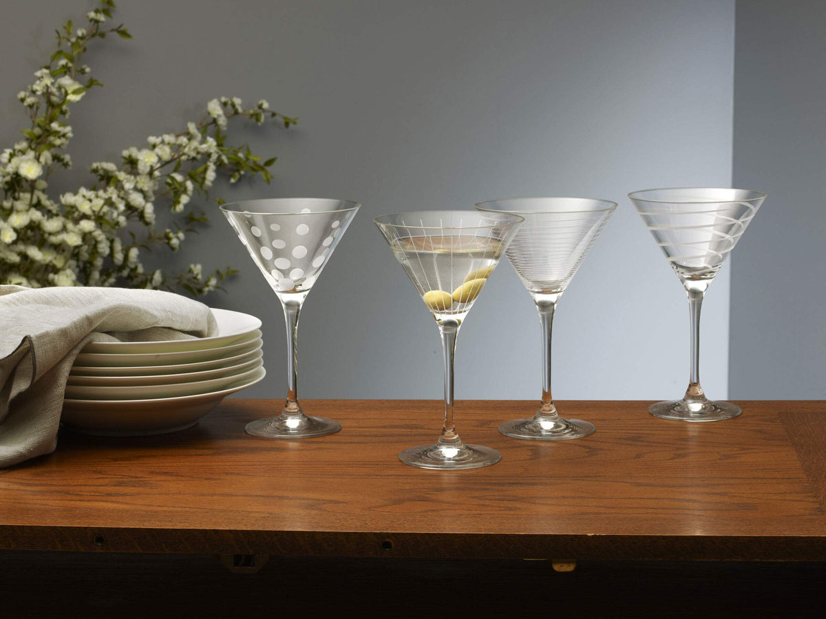 10-Ounce Etched Clear Glass Martini Glasses Set of 4 Q960
