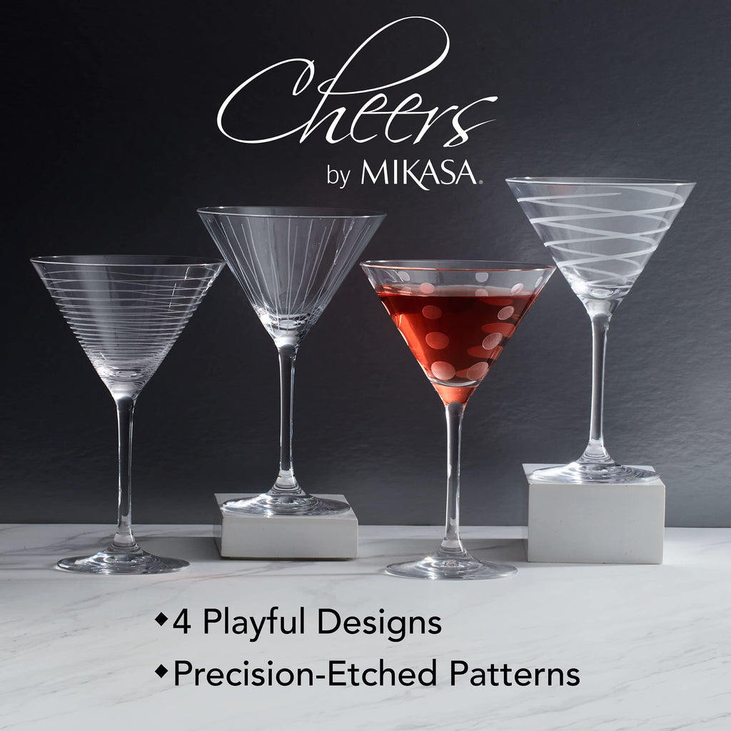 10-Ounce Etched Clear Glass Martini Glasses Set of 4 Q960