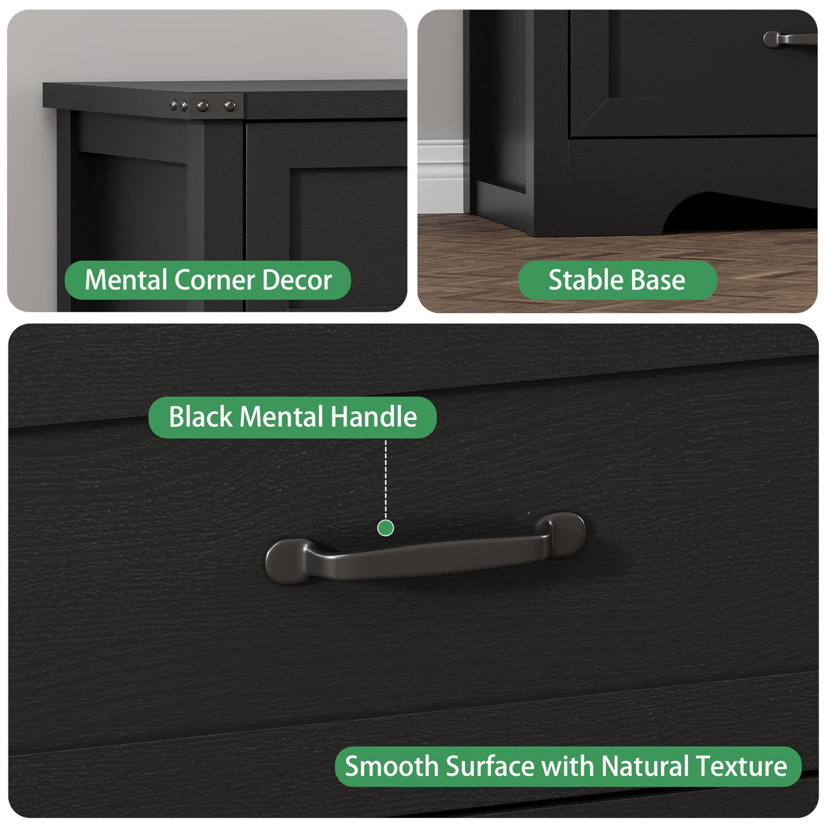 Black 6 Drawer Wood Dresser L7856