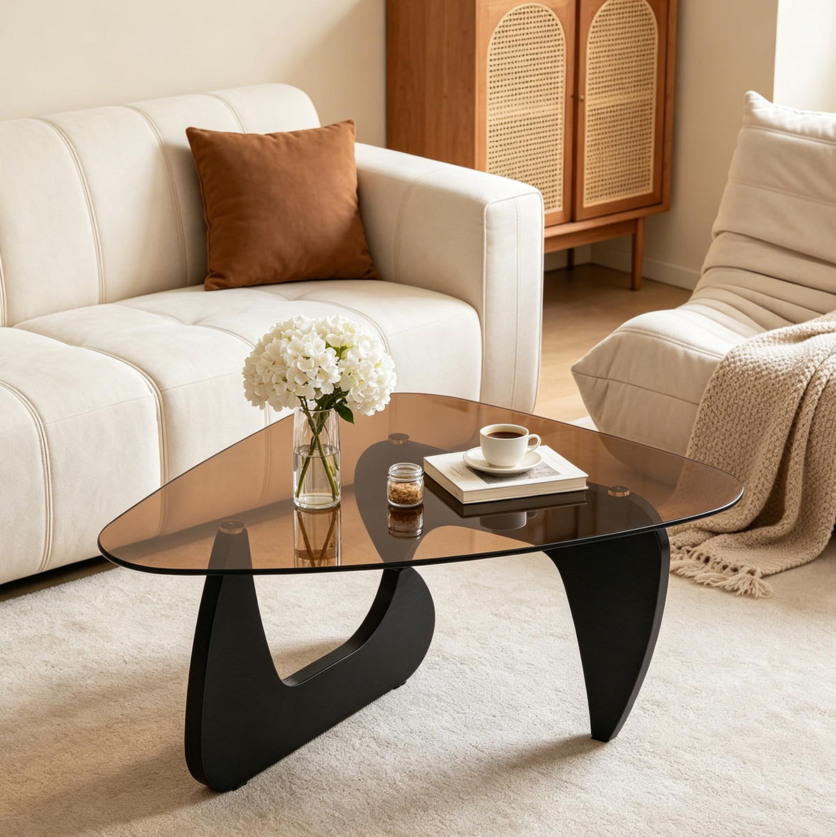 Brown Glass Coffee Table with Wood Base Z645908