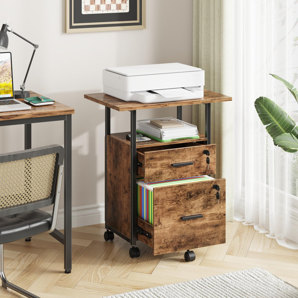 2 Wood Drawer Lockable File Cabinet with Extended Desktop B457872