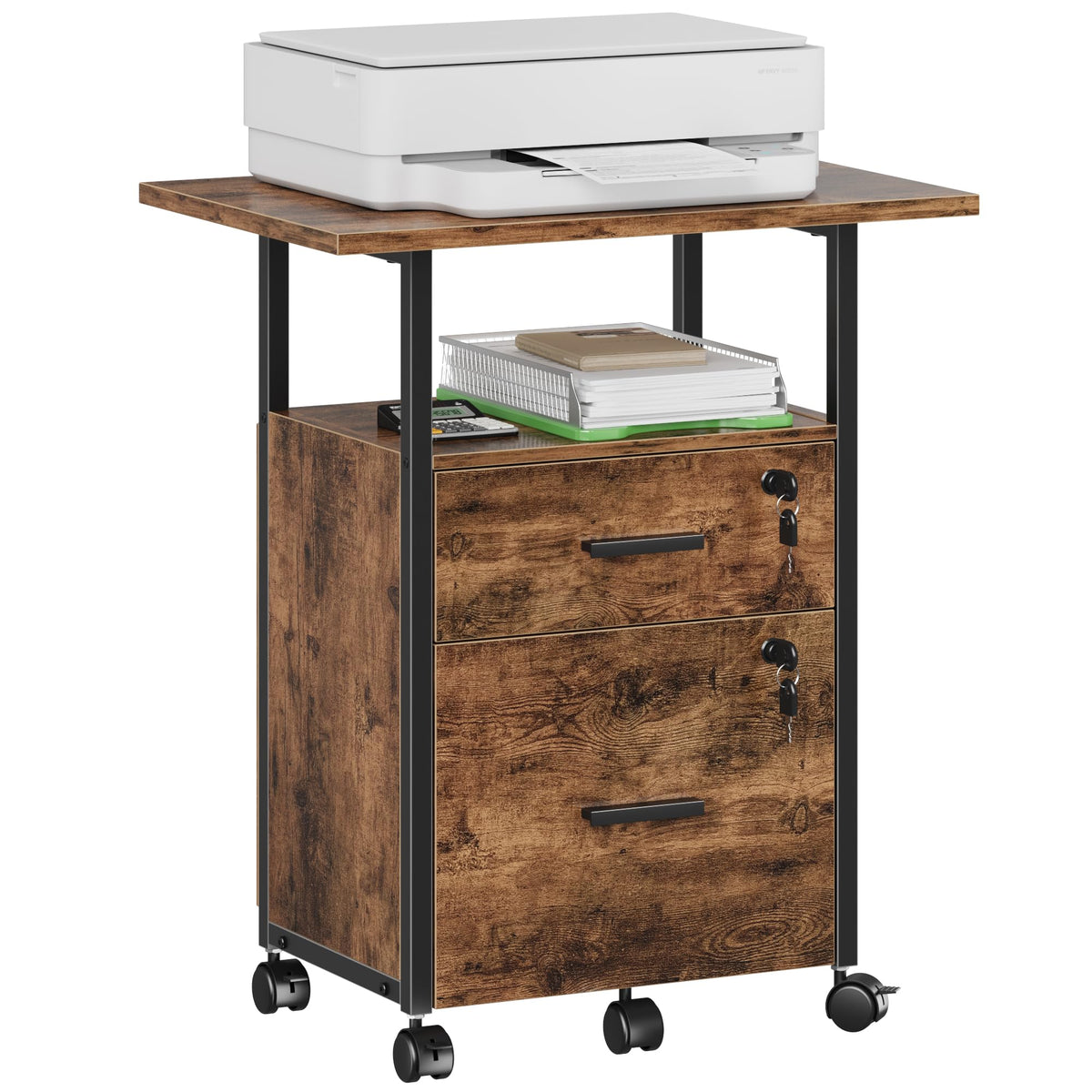 2 Wood Drawer Lockable File Cabinet with Extended Desktop B457872