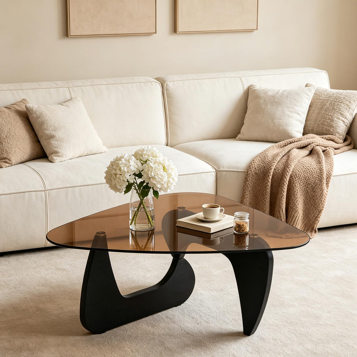 Brown Glass Coffee Table with Wood Base Z645908