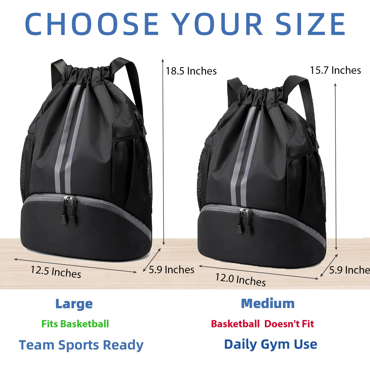 Drawstring Backpack Gym Bag with Shoes Compartment Q983361