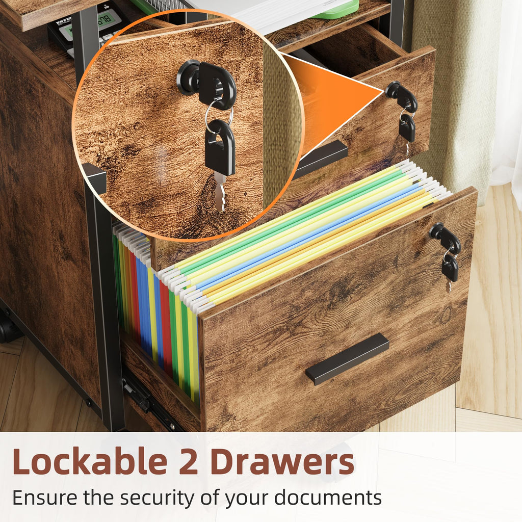 2 Wood Drawer Lockable File Cabinet with Extended Desktop B457872