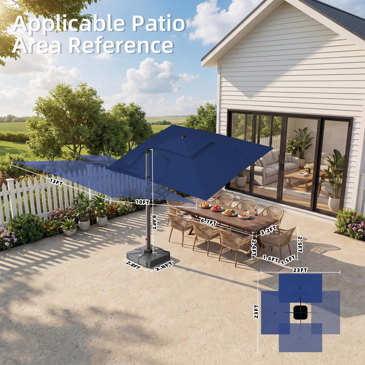 10' X 13' Patio Cantilever Umbrella with Base and LED Lights G963425