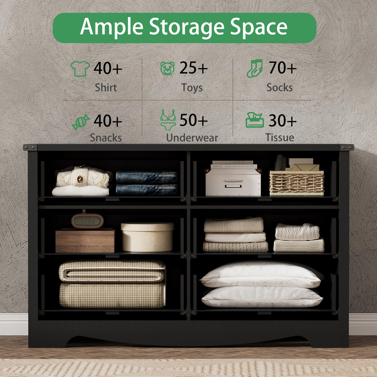 Black 6 Drawer Wood Dresser L7856