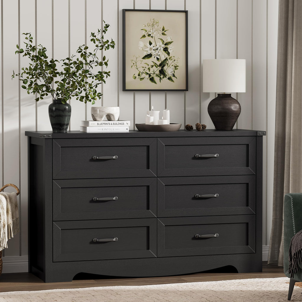 Black 6 Drawer Wood Dresser L7856