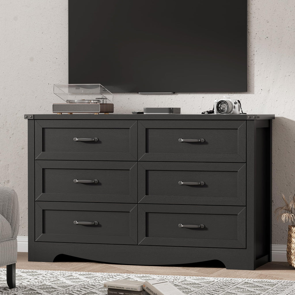 Black 6 Drawer Wood Dresser L7856