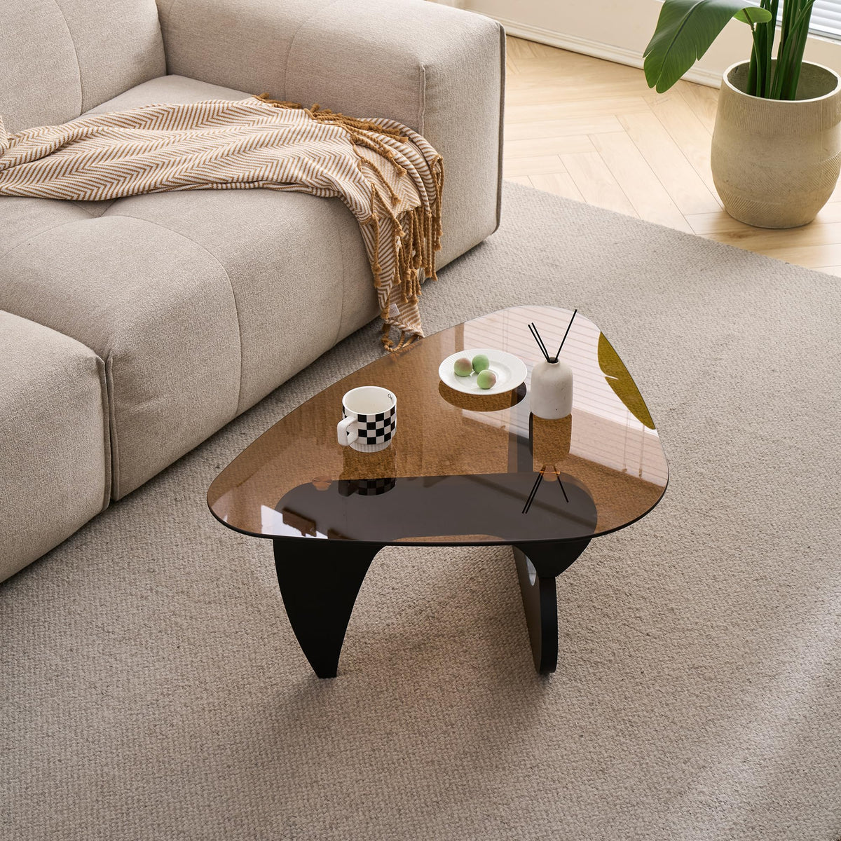 Brown Glass Coffee Table with Wood Base Z645908